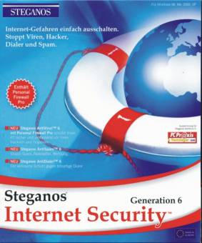 Steganos Internet Security Generation 6 Internet-Gefahren einfach ausschalten. Stoppt Viren, Hacker, Dialer und Spam Enthält Personal Firewall Pro
• NEU Steganos Antivirus™ 6
mit Personal Firewall Pro schützt Ihren PC sicher und umfassend vor Viren Hackern und Trojanern
• NEU Steganos AntiSpam™ 6
Stoppt Spam, Newsletter, Werbung...
• NEU Steganos AntiDialer™ 6
Der wirksame Schutz gegen bösartige Dialer