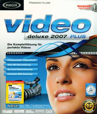MAGIX Video deluxe 2007 PLUS Die Komplettlösung für perfekte Videos Professioneller Videoschnitt
Volle HD-Unterstützung
Surround-Nachvertonung
Perfekte DVD-Authoring
NEU! Dolby Digital - Frei definierbare Kamerafahrten, Zooms & 3D-Animationen
u.v.m.