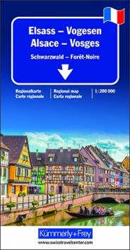Elsass - Vogesen Schwarzwald  - Straßenkarte. Maßstab 1:200.000