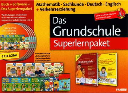 Das Grundschule Superlernpaket Mathematik - Sachkunde - Deutsch - Englisch - Verkehrserziehung Buch+Software - Das Superlernpaket
Von Pädagogen empfohlene Lern- und Wissenssoftware abgestimmt auf die Klassen 1 bis 4
4 CD-ROMs + Die beiden Bücher 
