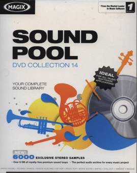Soundpool DVD Collection 14 YOUR COMPLETE SOUND LIBRARY 6OOO EXCLUSIVE STEREO SAMPLES
Over 6 GB of royalty-free premium sound loops
The perfect audio archive for every music project
DISCO/ HOUSE • TECHNO/ TRANCE • DANCE/ ELECTRO • HIP HOP • ROCK/ POP • MOVIE SCORE • SWING • CHILLOUT • AMBIENT • REGGAE