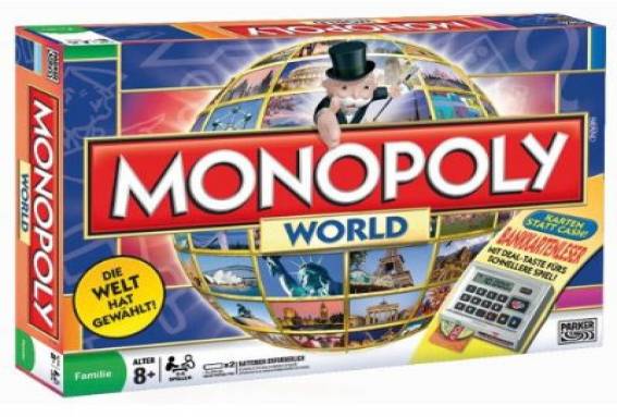 Monopoly World Die Welt hat gewählt Karten statt Cash!
Bankkartenleser
mit Deal-Taste fürs schnelle Spiel!