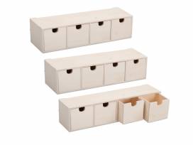 Schubladenbox aus Holz, 4 Fächer 3er-Set 