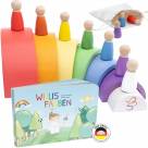 Willis Regenbogenwelt - Premium Regenbogen aus Buchenholz mit Holzfiguren und Kinderbuch