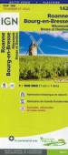 IGN Karte, Tourisme et vélo: Roanne - Mâcon - Bourg-en-Bresse, Maßstab 1:100000 - Patrimoine historique et naturel. Itinéraires de Grande Randonnée. Eurovélo, véloroutes et voies vertes