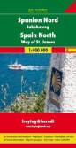 Spanien Nord - Jakobsweg, Autokarte 1:400.000 - Beiheft mit Infos zum Jakobsweg und Innenstadtplänen Touristische Informationen, Pilgerpass, Citypläne, Ortsregister mit GPS