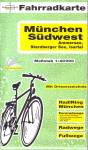 Fahrradkarte München Südwest - Radwege / Fußwege Ammersee, Starnberger See, Isartal. 1:40000 - Mit Ortsverzeichnis