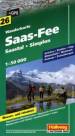 Wanderkarte Saas Fee, Saastal, Simplon Wasser- und reißfest. GPS. Grächen, Stalden, Visp, Mittelallalin, Mattmark, Hohsaas, Zwischbergen. Wanderkarte. 1 : 50.000