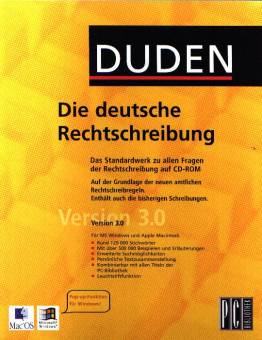 Duden - Die Deutsche Rechtschreibung 3.0 Das Standardwerk zu allen Fragen der Rechtschreibung auf CD-Rom Auf der Grundlage der neuen amtlichen Rechtschreibregeln. Enthält auch die bisherigen Schreibungen.

Version 3.0 Für MS Windows und Aplle Macintosh