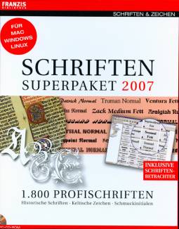 Schriften Superpaket 2007 1.800 Profischriften Historische Schriften
Keltische Zeichen
Schmuckinitialen
Für Mac, Windows, Linux
Inklusive Schriftenbetrachter