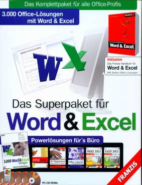 Das Superpaket für Word & Excel Powerlösungen für´s Büro Das Komplettpaket für alle Office-Profis
3.000 Office-Lösungen mit Word & Excel
Inklusive Das Franzis Handbuch für Word & Excel