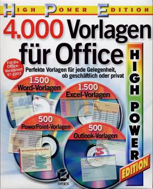 4.000 Vorlagen für Office Perfekte Vorlagen für jede Gelegenheit, ob geschäftlich oder privat High Power Edition 

Für die Office-Versionen 97-2003

1.500 Word-Vorlagen
1.500 Excel-Vorlagen
500 PowerPoint-Vorlagen
500 Outlook-Vorlagen
