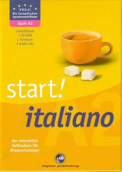 Start! Italiano - Stufe A 2 Der interaktive Aufbaukurs für Wiedereinsteiger TELC - Die europäischen Sprachenzertifikate, Stufe A 2
Lernsoftware
1 CD-ROM
1 Kursbuch
2 Audio-CDs