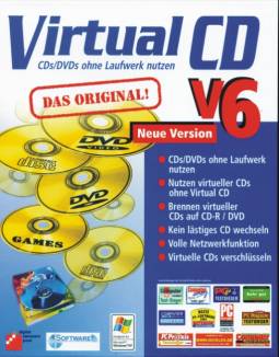 Virtual CD V.6 CDs/DVDs ohne Laufwerk nutzen Das Original!
Nutzen virtueller CDs ohne Virtual CD
Brennen virtueller CDs auf CD-R / DVD
Kein lästiges CD wechseln
Volle Netzwerkfunktion 
Virtuelle CDs verschlüsseln