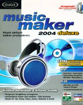 MAGIX Musicmaker 2004 deLuxe Musik einfach selber produzieren Kreative Workstation & brillante Sounds
- Songs per Drag&Drop arrangieren
- Automatisch mixen und remixen
- CDs brennen
- Musik für CD, Party, Video, Demo, Website & Email