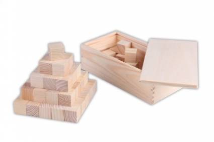Würfel für die Würfelbauten Kompletter Holzkasten mit 64 Holzwürfeln mit den Maßen 3 x 3 x 3 cm passend für die Arbeit mit den Würfelbauten.