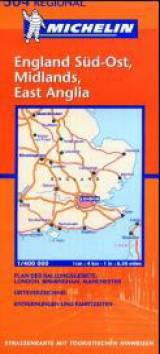Michelin England Süd-Ost, Midlands, East Anglia: Straßenkarte 1:400.000 Straßenkarte mit touristischen Hinweisen / Regional 504 Großbritannien Maßstab 1:400.000 / 1 cm : 4 km - 1 in : 6,30 miles