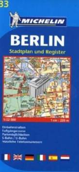 Michelin: Berlin - Stadtplan und Register Einbahnstraßen, Fußgängerzone, Parkmöglichkeiten, S-Bahn/U-Bahn, Nützliche Telefonnummern. Maßstab 1 : 22.000 4. Aufl. / 1 cm = 220 m