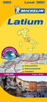 Michelin Latium 1:200.000 Lokal-Straßenkarte Italien / Latium  Ortsverzeichnis, Entfernungstabelle, Stadtpläne. Mit Satellitenbild. Maßstab 1 : 200.000