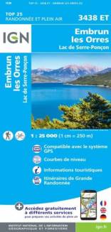 IGN Top 25: 3438 ET - EMBRUN / LES ORRES / Lac de Serre-Poncon  Vertrieb in Deutschland über https://www.geocenter.de