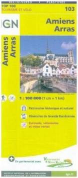 IGN Karte, Tourisme et vélo 103:  Amiens - Arras im Maßstab 1:100000 Patrimoine historique et naturel, Courbes de niveau, Itinéraires de randonée Vertrieb in Deutschland über: https://www.geocenter.de