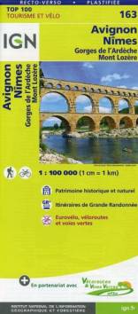 IGN Cartes Top 100 Straßenkarte. 1:100000 SK 163: Avignon - Nîmes - Gorges de l´Ardèche - Mont Lozère Patrimoine historique et naturel. Itinéraires de Grande Randonnée. Eurovélo, véloroutes et voies vertes 4. Aufl.
Vertrieb in Deutschland über: https://www.geocenter.de