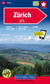 Zürich Velokarte. GPS. Mit Index. 1 : 60.000 Velokarte mit den offiziellen Routen 'Veloland Schweiz'. GPS. Mit Index. Wasser- u. reissfest. In Zus.-Arb. m. Verkehrs-Club der Schweiz VCS. 1 : 60.000