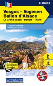 Kümmerly & Frey Outdoorkarte Elsass: Vogesen - Vosges, Ballon d' Alsace Le Grand Ballon - Belfort - Thann - Maßstab 1 : 35.000 Carte Outdoor / Randonnée / Cyclisme
Wandern / Rad
Waterproof
