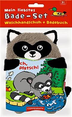 Mein liebstes Bade-Set Waschhandschuh + Badebuch Plitsch, platsch, kleiner Waschbär!