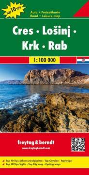 Auto + Freizeitkarte: Cres - Losinj - Krk - Rab, Top 10 Tips, Autokarte 1:100.000