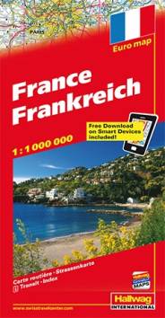 Frankreich; France; Francia - mit Free Download on Smartphone Hallwag Straßenkarte 1:1.000.000 NEU mit Download-Code für gratis Kartenversion auf Smartphone! Mit E-Distoguide