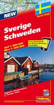 Hallwag Straßenkarte Schweden; Sverige; Sweden; Suède Schweden Süd Maßstab 1:800 000 / Nord Maßstab 1:900 000 - Strassenkarte mit Free Download on Smartphone
