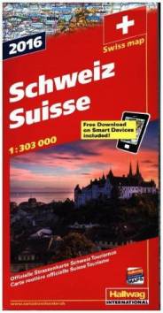 Hallwag Straßenkarte Schweiz 2016, 1 : 303.000, mit Distoguide, Transitplänen u. Index; Suisse 2016, 1 : 303.000  8. Aufl. 2016