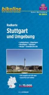 Radkarte Stuttgart und Umgebung Ludwigsburg - Göppingen - Reutlingen - Tübingen - Neckar - Schwäbische Alb