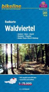 Radkarte Waldviertel Gmünd – Horn – Zwettl – Kamptal – Thayatal – Kamp-Thaya-March-Radweg wetterfest/reißfest, GPS-tauglich mit UTM-Netz. Wasserfest, reißfest. 1 : 75.000