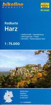 Radkarte Harz (RK-SAA05) Halberstadt, Quedlinburg, Wernigerode, Thale, Nationalpark Harz, Brocken, 1:75.000, wetterfest/reißfest, GPS-tauglich mit UTM-Netz. 1:75000 2., überarb. Aufl. 2022