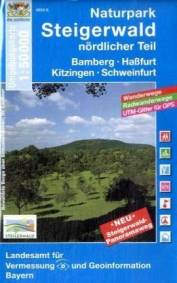Naturpark Steigerwald, nördlicher Teil Bamberg, Haßfurt, Kitzingen, Schweinfurt. Wanderwege, Radwanderwege. UTM-Gitter f. GPS. Neu: Steigerwald-Panoramaweg. 1 : 50.000