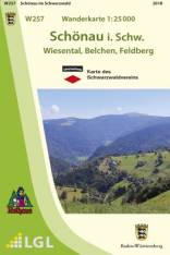 Wanderkarte in 1:25 000: Schönau im Schwarzwald (W257) - Wiesental, Belchen, Feldberg Karte des Schwarzwaldvereins