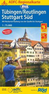 Tübingen / Reutlingen / Stuttgart Süd - Fahrradkarte mit Neckartal-Radweg von der Quelle bis Stuttgart