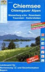 Chiemsee, Chiemgauer Alpen Wasserburg a. Inn, Rosenheim, Traunstein, Kiefersfelden. Wanderwege, Radwanderwege, UTM-Gitter f. GPD. Neu: Via Alpina. 1 : 50.000