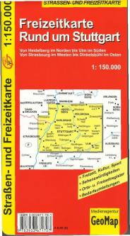 Freizeitkarte: Rund um Stuttgart Von Heidelberg im Norden bis Ulm im Süden. Von Strasbourg im Westen bis Dinkelsbühl im Osten