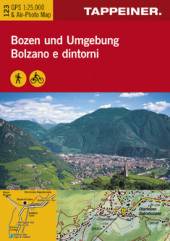 Bozen und Umgebung / Bolzano e dintorni Wanderkarte und Luftbild-Panoramakarte Maßstab 1:25.000