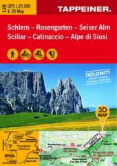 Schlern - Rosengarten - Seiser Alm / Sciliar - Catinaccio - Alpe di Siusi Wanderkarte und Luftbild-Panoramakarte Maßstab 1:25.000 deutsch / italienisch